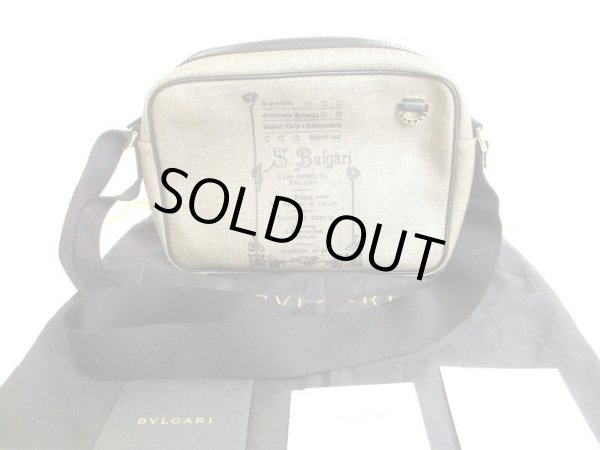 Photo1: BVLGARI PVC Gray Coating Canvas Leather Crossbody Bag Messenger Bag #9495