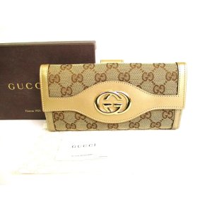 Photo: GUCCI GG Brown Canvas Beige Leather Soho Long Wallet #9499