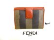 Photo1: FENDI Pecan Khaki Canvas Brown Leather Bifold Wallet Compact Wallet #9502