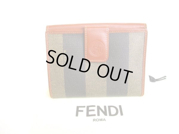 Photo1: FENDI Pecan Khaki Canvas Brown Leather Bifold Wallet Compact Wallet #9502