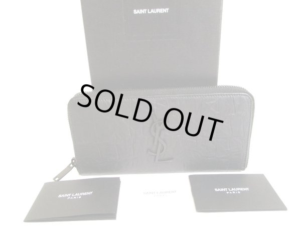 Photo1: Saint Laurent Paris YSL Motif Black Leather Zip Around Wallet Cassandre #9503