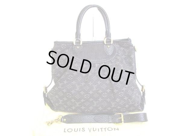 Photo1: LOUIS VUITTON Monogram Black Denim Hand Bag w/Strap Neo Cabby GM #9505