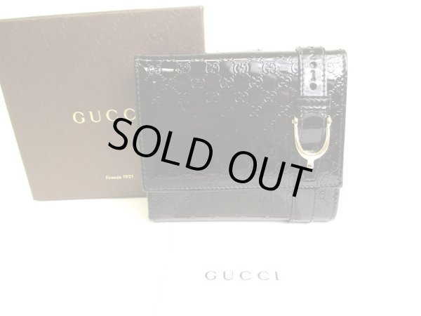 Photo1: GUCCI Micro Guccissima Black Patent Leather Bifold Wallet #9513