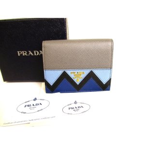 Photo: PRADA Saffiano Dark Gray Blue Multicolor Leather Bifold Wallet Compact Wallet #9518