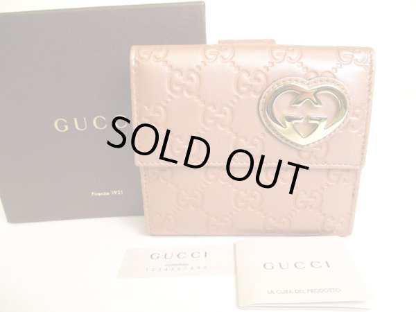 Photo1: GUCCI GG Guccissima Heart Motif Dust Pink Leather Bifold Wallet #9520