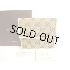 Photo: GUCCI GG Brown Canvas Pearl White Leather Bifold Wallet Compact Wallet #9522