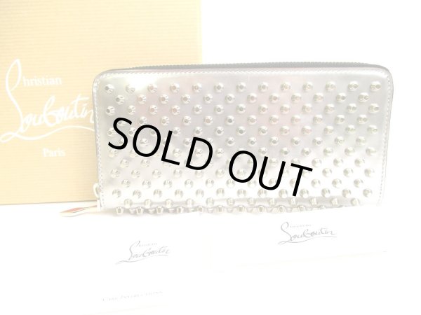 Photo1: Christian Louboutin Panettone Silver Leather Spikes Round Zip Wallet #9544