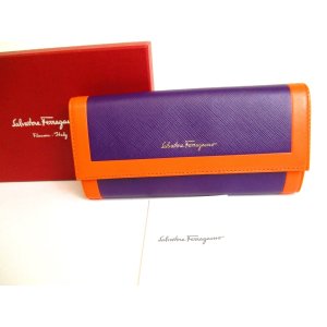 Photo: Salvatore Ferragamo Purple and Orange Leather Bifold Long Flap Wallet #9549