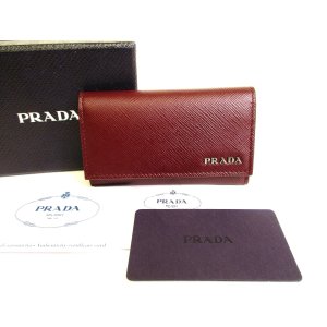 Photo: PRADA Bordeaux Saffiano Metal Leather 6 Pics Key Cases #9552