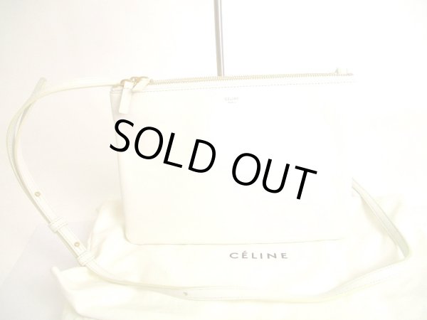 Photo1: CELINE White Leather Crossbody Bag Purse Trio Pouch Large #9556