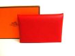 Photo1: HERMES Red Veau Epson Leather Card Case Card Holder Calvi #9559