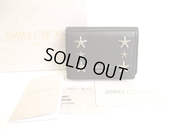 Photo1: Jimmy Choo Metal Stars Black Leather Trifold Wallet Compact Wallet #9568