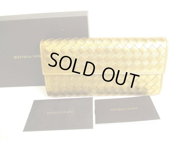 Photo1: BOTTEGA VENETA Intrecciato Gold Leather Bifold Long Flap Wallet #9570