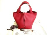 Photo: HERMES Ruby Taurillon Clemence Leather Hand Bag Picotin Lock MM #9573