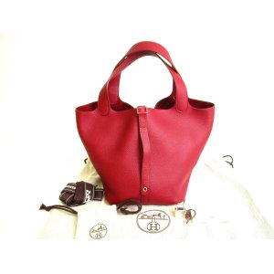 Photo: HERMES Ruby Taurillon Clemence Leather Hand Bag Picotin Lock MM #9573