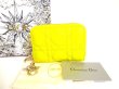 Photo1: Christian Dior Cannage Yellow Leather Round Zip Coin Purse #9574