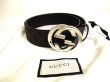 Photo1: GUCCI Interlocking G Buckle GG Black Leather Belt Size M #9575