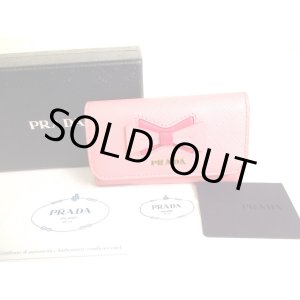 Photo: PRADA Pink Saffiano Leather Ribbon Motif 4 Pics Key Cases #9577