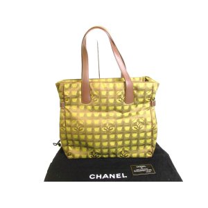 Photo: CHANEL New Travel Khaki Green Canvas Tote Bag Hand Bag Shoppers Bag #9579