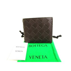 Photo: BOTTEGA VENETA Dark Brown Leather Bifold Wallet Compact Wallet #9582