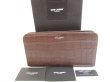 Photo1: Saint Laurent Paris Dark Embossed Brown Calf Leather Zip Around Wallet #9584