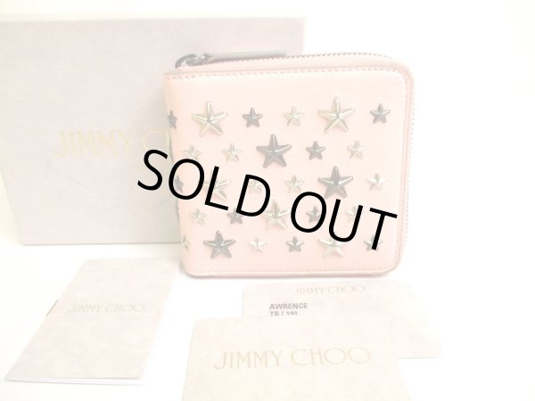 Photo1: Jimmy Choo Metal Stars Light Pink Leather Bifold Wallet Compact Wallet #9589