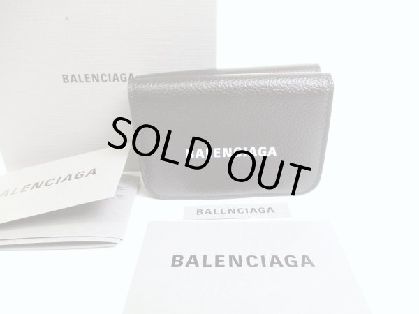 Photo1: BALENCIAGA Black Leather Trifold Cash Mini Wallet Purse #9591