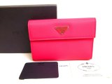 Photo: PRADA Peonia Pink Nylon Black Leather Bifold Wallet Purse #9592