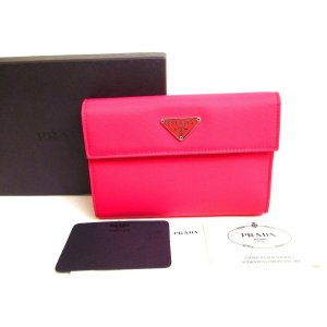 Photo: PRADA Peonia Pink Nylon Black Leather Bifold Wallet Purse #9592