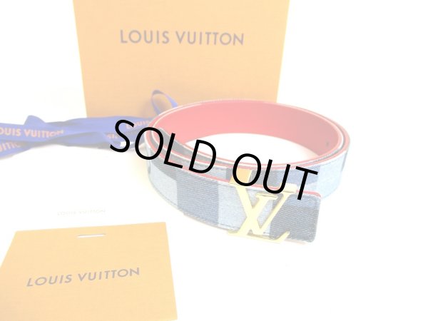 Photo1: LOUIS VUITTON Monogram Denim LV Initials Buckle Belt Size M #9597