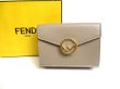 Photo1: FENDI F IS FENDI FF Khaki Brown Leather Micro Trifold Wallet #9603