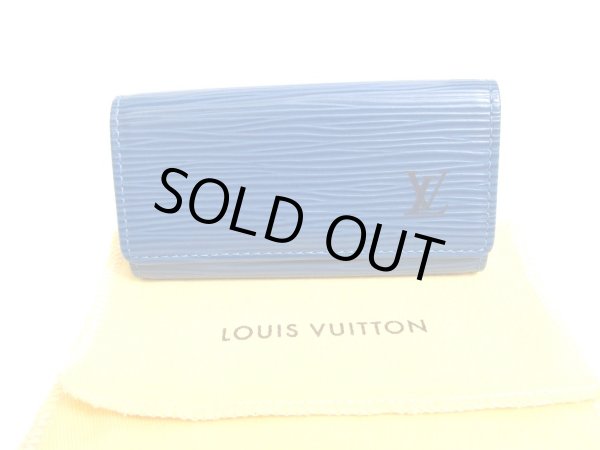 Photo1: LOUIS VUITTON Epi Blue Leather Gold H/W Multicles 4 Key Cases #9608