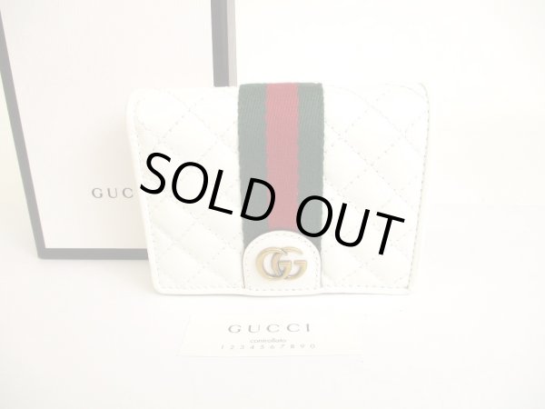 Photo1: GUCCI GG Marmont White Leather Bifold Wallet Compact Wallet #9611