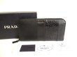 Photo1: PRADA Gold Saffiano Black Calf Leather Round Zip Long Wallet #9613