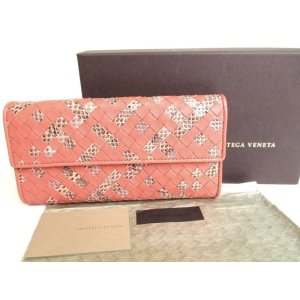 Photo: BOTTEGA VENETA Intrecciato Salmon Pink Leather Bifold Long Flap Wallet #9621
