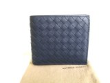 Photo: BOTTEGA VENETA Intrecciato Navy Blue Leather Bifold Wallet Compact Wallet #9622