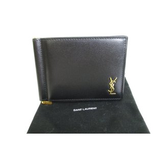 Photo: Saint Laurent Paris Black Leather Bifold Bill Wallet Purse #9632