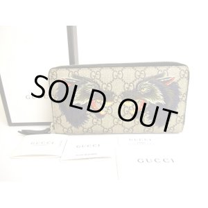 Photo: GUCCI GG Coating Canvas PVC Leather Wolf Motif Round Zip Wallet #9644