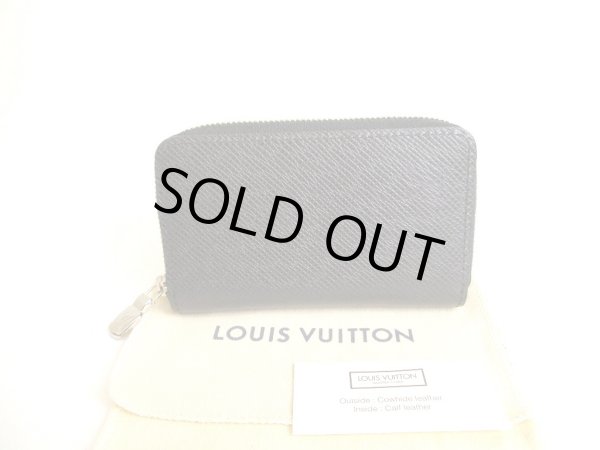 Photo1: LOUIS VUITTON Taiga Black Leather Zippey Coin Purse Vertical #9655