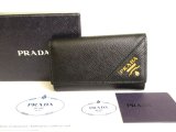 Photo: PRADA Black Saffiano Metal Leather 6 Pics Key Cases #9661