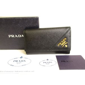 Photo: PRADA Black Saffiano Metal Leather 6 Pics Key Cases #9661