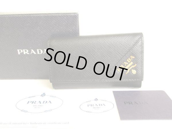 Photo1: PRADA Black Saffiano Metal Leather 6 Pics Key Cases #9661