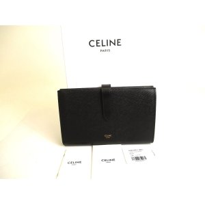 Photo: CELINE Black Grained Leather Large Strap Wallet Long Wallet #9663