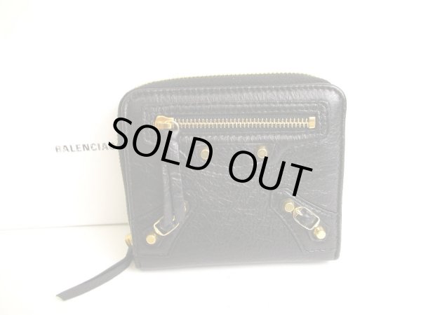 Photo1: BALENCIAGA Classic Black Leather Bifold Wallet Compact Wallet #9665