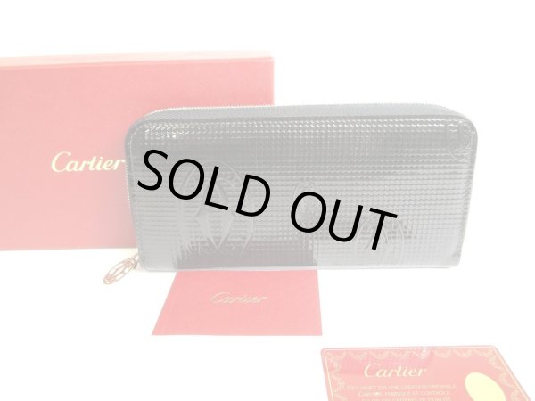 Photo1: Cartier Happy Birthday Blck Calf Leather Zippy Wallet Purse #9666