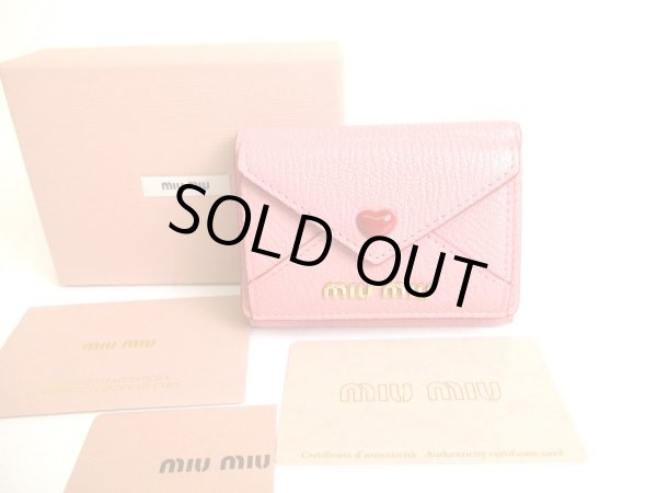 Photo1: miumiu Rose Pink Madras Leather Trifold Wallet Compact Wallet #9673