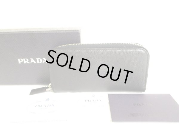 Photo1: PRADA Saffiano Black Leather Zip Around 6 Pics Key Cases #9674