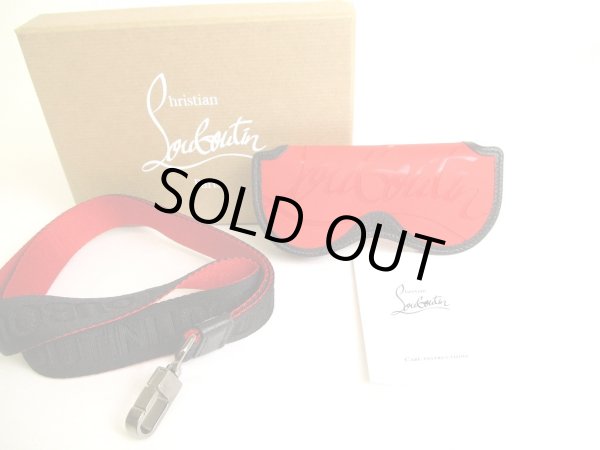 Photo1: Christian Louboutin Red Rubber Black Leather Glasses Case w/Strap #9678