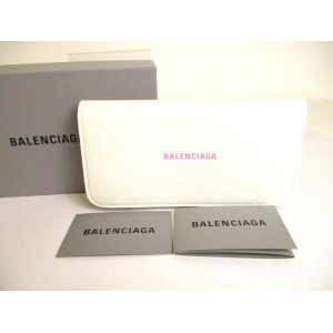 Photo: BALENCIAGA White Leather Women's Cash Thin Money Wallet #9690