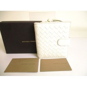 Photo: BOTTEGA VENETA Intrecciato White Leather Bifold Wallet Compact Wallet #9692